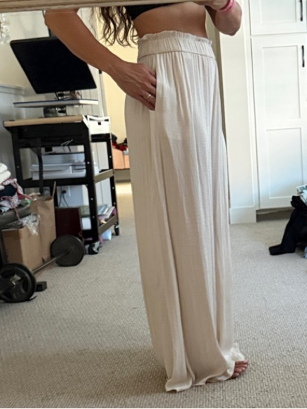 Zara Cream Wide Leg Palazzo Pants - Picture 3 of 7